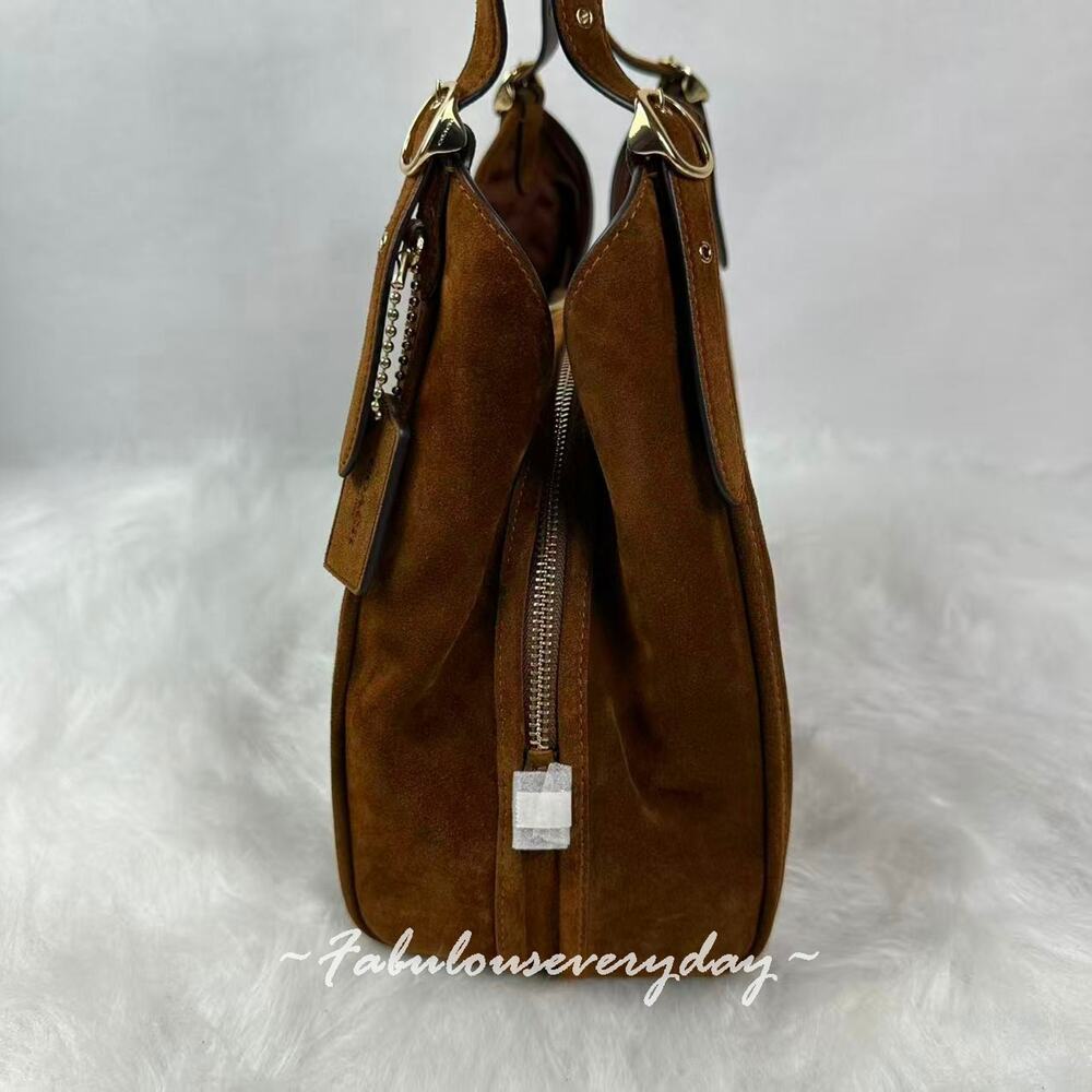 Coach Erin Shoulder Bag In Suede/Gold/Warm Brown CET41 NWT - Picture 3 of 10